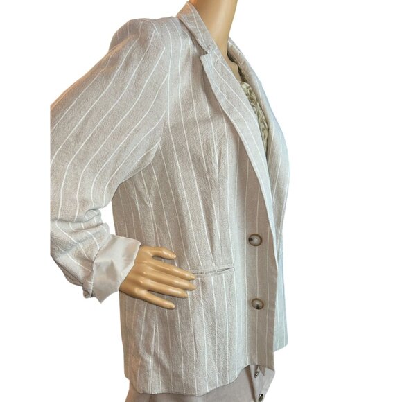 Halston Womens Linen Blend Pinstripe Blazer XL NWT Old Money Sophisticated - Picture 4 of 11